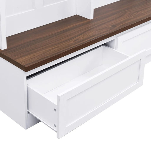 [Assembly Video] Farmhouse 4-in-1 Hall Tree with Wood Grain Bench, Mudroom Versatile Coat Rack with 2 Large Drawer, Entrance Organizer for Hallway, Living Room, White, 55.9'W (Same as N721P205660) Default -DTYStore