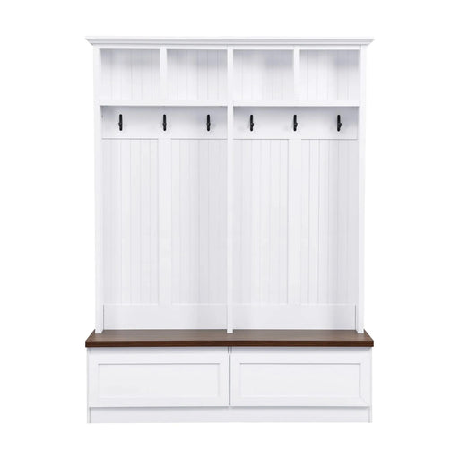 [Assembly Video] Farmhouse 4-in-1 Hall Tree with Wood Grain Bench, Mudroom Versatile Coat Rack with 2 Large Drawer, Entrance Organizer for Hallway, Living Room, White, 55.9'W (Same as N721P205660) Default -DTYStore