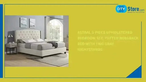 Astral 3-Piece Upholstered Bedroom Set, Tufted Wingback Bed with Two Gray Nightstands Default -DTYStore