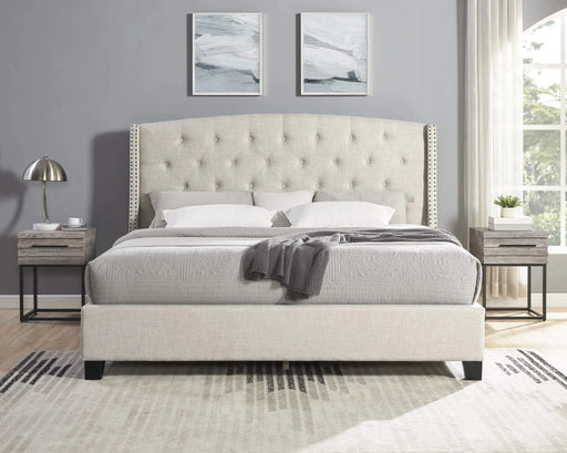 Astral 3-Piece Upholstered Bedroom Set, Tufted Wingback Bed with Two Gray Nightstands Default -DTYStore