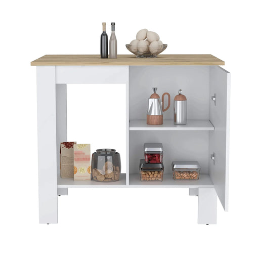 Atenea Kitchen Island, Single Door Cabinet, Shelf White / Macadamia Default -DTYStore