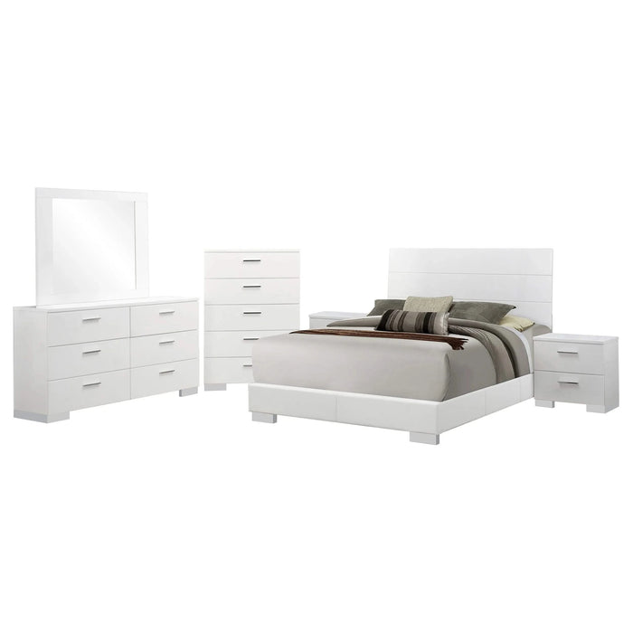 August Glossy White 6-piece Panel Bedroom Set Default -DTYStore