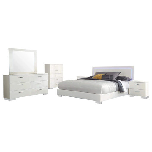August Glossy White 6-piece Panel Bedroom Set Default -DTYStore