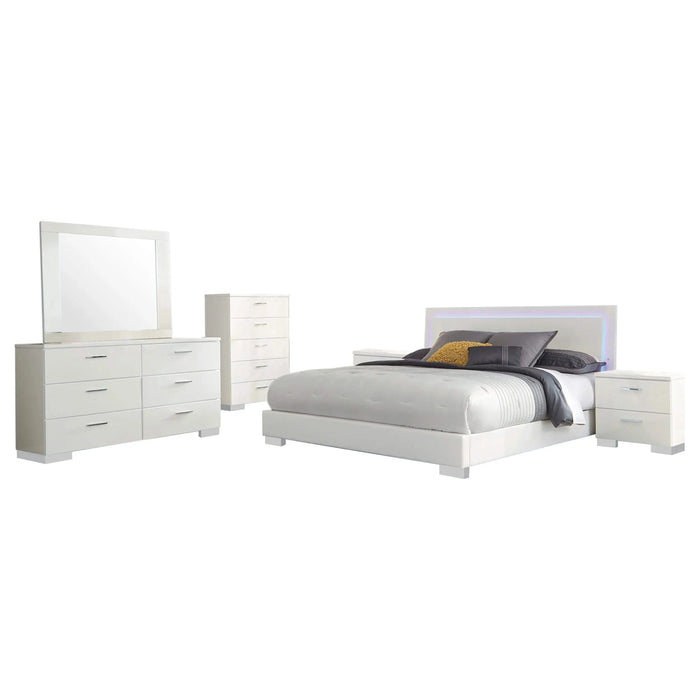 August Glossy White 6-piece Panel Bedroom Set Default -DTYStore