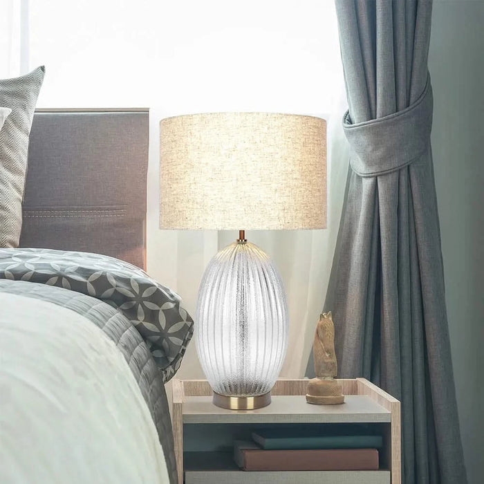 Aurora Ribbed Glass Lamp Base Clear Table Lamp Large Linen Shade Default -DTYStore