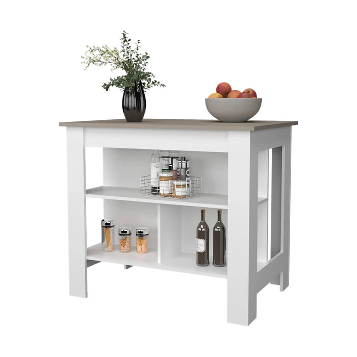 Aztec Kitchen Island in Melamine with Open Storage, Taupe/white Default -DTYStore