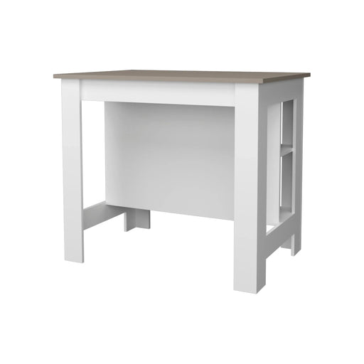 Aztec Kitchen Island in Melamine with Open Storage, Taupe/white Default -DTYStore