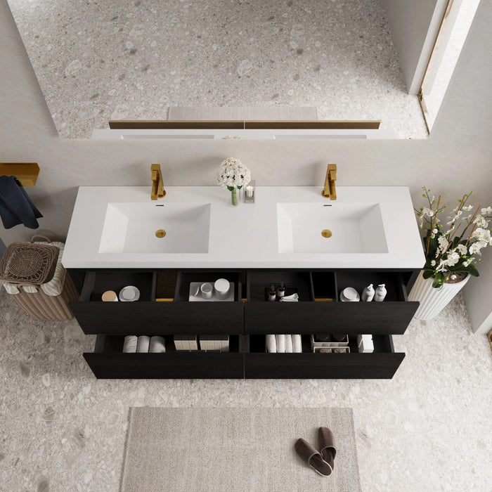 BATHIN 72' Freestanding Bathroom Vanity with Sink, Bathroom Storage Vanity Cabinet with Stone Resin Countertop and Soft Close Drawers, Espresso Wood 24V14-72EW Default -DTYStore