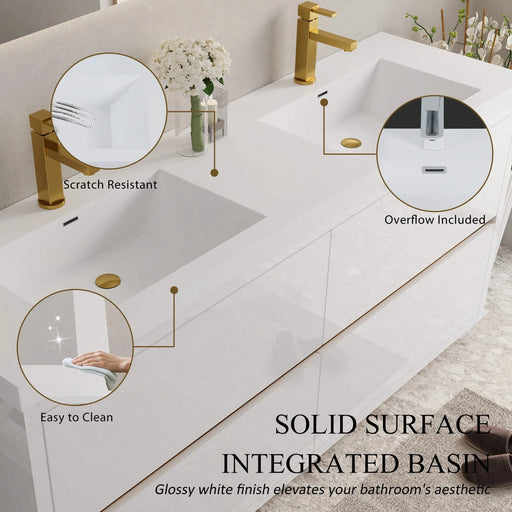 BATHIN 72' Freestanding Bathroom Vanity with Sink, Bathroom Storage Vanity Cabinet with Stone Resin Countertop and Soft Close Drawers, Glossy White 24V14-72GW Default -DTYStore