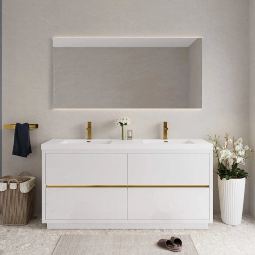BATHIN 72' Freestanding Bathroom Vanity with Sink, Bathroom Storage Vanity Cabinet with Stone Resin Countertop and Soft Close Drawers, Glossy White 24V14-72GW Default -DTYStore