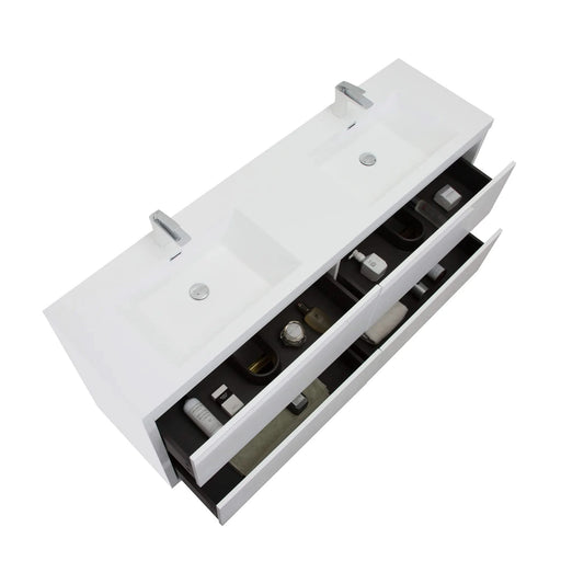 BATHIN 72' Freestanding Bathroom Vanity with Sink, Bathroom Storage Vanity Cabinet with Stone Resin Countertop and Soft Close Drawers, Glossy White 24V14-72GW Default -DTYStore