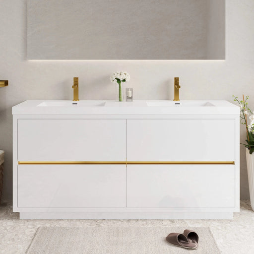 BATHIN 72' Freestanding Bathroom Vanity with Sink, Bathroom Storage Vanity Cabinet with Stone Resin Countertop and Soft Close Drawers, Glossy White 24V14-72GW Default -DTYStore