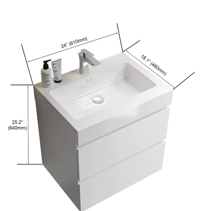 BB02-24-101, Integrated solid surface basin WITHOUT drain & faucet, glossy white color Default -DTYStore