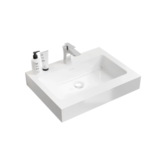 BB02-24-101, Integrated solid surface basin WITHOUT drain & faucet, glossy white color Default -DTYStore