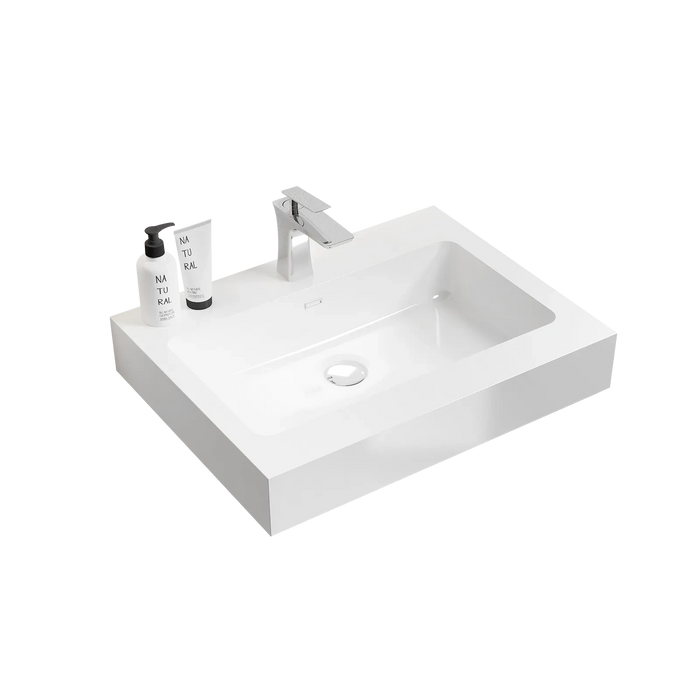 BB02-24-101, Integrated solid surface basin WITHOUT drain & faucet, glossy white color Default -DTYStore