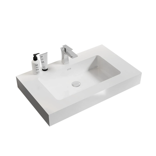 BB02-30-101, Integrated solid surface basin WITHOUT drain and faucet, glossy white color Default -DTYStore
