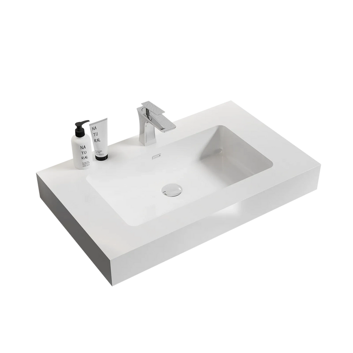 BB02-30-101, Integrated solid surface basin WITHOUT drain and faucet, glossy white color Default -DTYStore