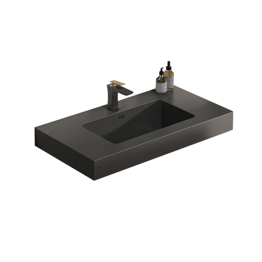 BB02-30-109, Integrated engineered quartz basin WITHOUT drain and faucet, matt black color Default -DTYStore