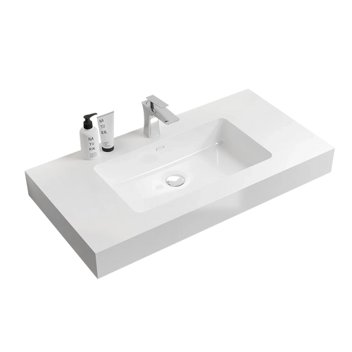 BB02-36-101, Integrated solid surface basin WITHOUT drain and faucet, glossy white color Default -DTYStore