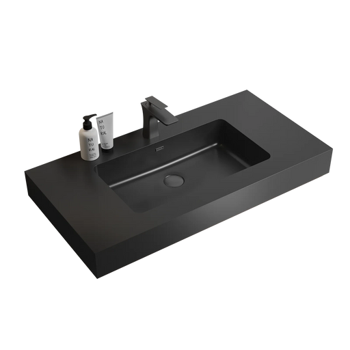 BB02-36-109, Integrated engineered quartz basin WITHOUT drain and faucet, matte black color Default -DTYStore
