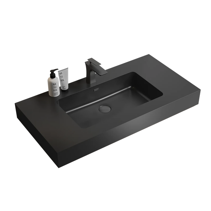BB02-36-109, Integrated engineered quartz basin WITHOUT drain and faucet, matte black color Default -DTYStore