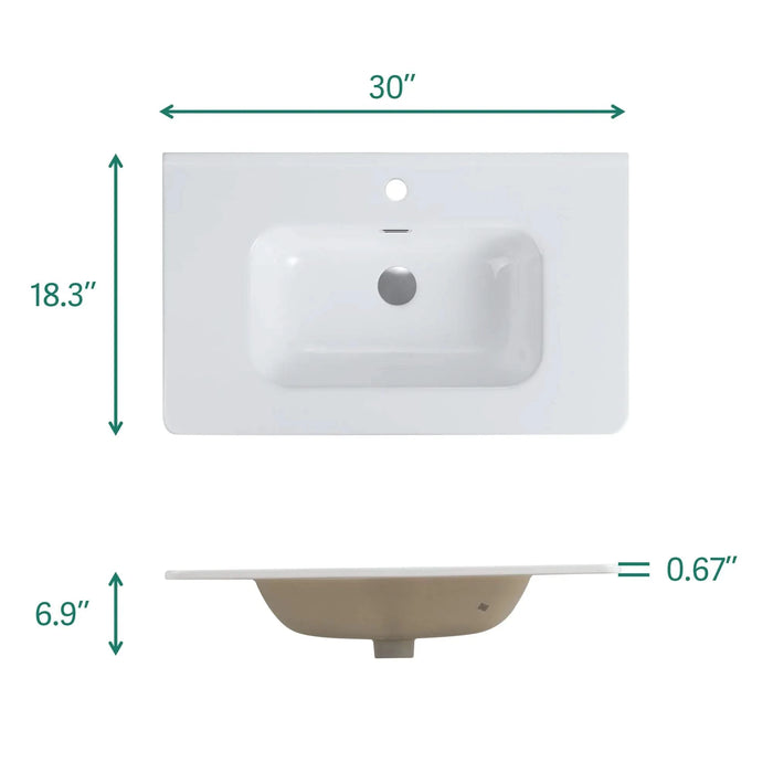BB04-30-301, Integrated white ceramic basin, drain not included Default -DTYStore