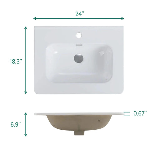 BB0424Y301, Integrated glossy white ceramic basin, drain and faucet not included Default -DTYStore