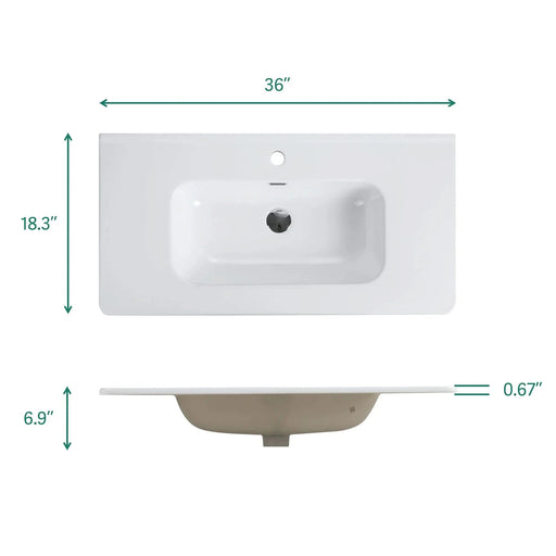 BB0436Y301, Integrated white ceramic basin, drain assembly NOT included Default -DTYStore
