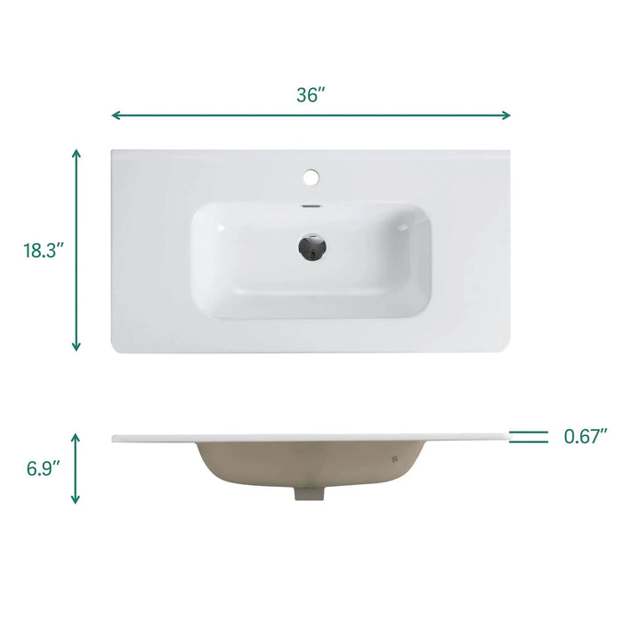 BB0436Y301, Integrated white ceramic basin, drain assembly NOT included Default -DTYStore