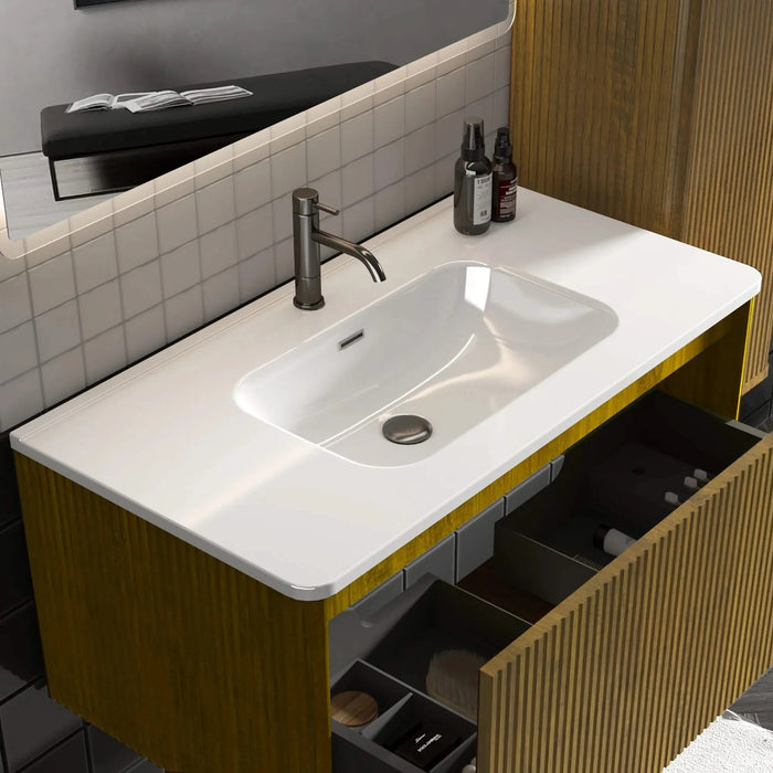 BB0436Y301, Integrated white ceramic basin, drain assembly NOT included Default -DTYStore