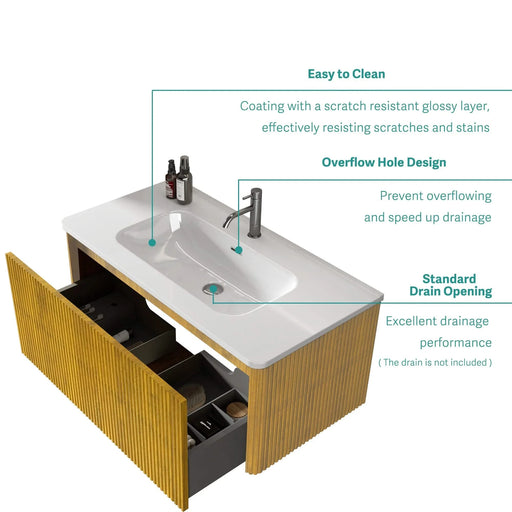 BB0436Y301, Integrated white ceramic basin, drain assembly NOT included Default -DTYStore