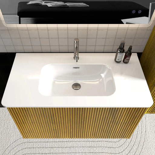 BB0436Y301, Integrated white ceramic basin, drain assembly NOT included Default -DTYStore