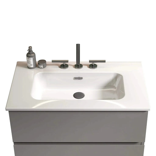 BB0930Y331, Integrated white ceramic basin with three predrilled faucet holes, faucet and drain assembly NOT included Default -DTYStore