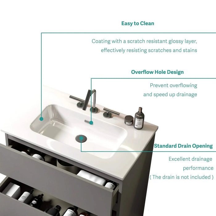 BB0930Y331, Integrated white ceramic basin with three predrilled faucet holes, faucet and drain assembly NOT included Default -DTYStore