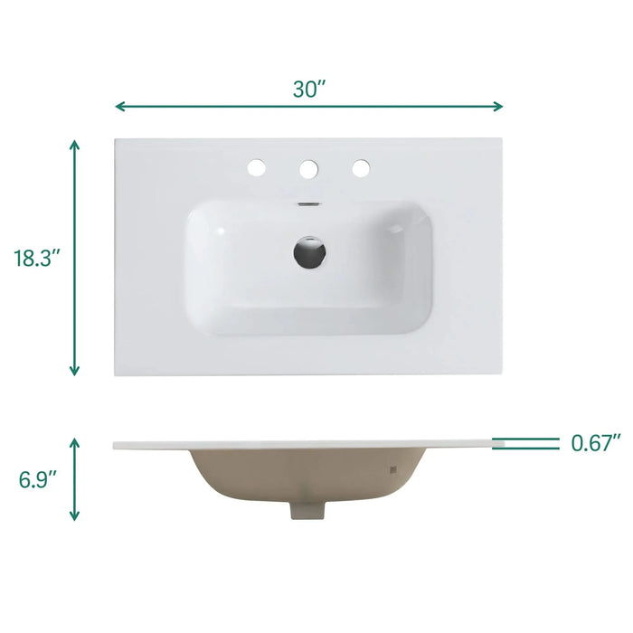 BB0930Y331, Integrated white ceramic basin with three predrilled faucet holes, faucet and drain assembly NOT included Default -DTYStore