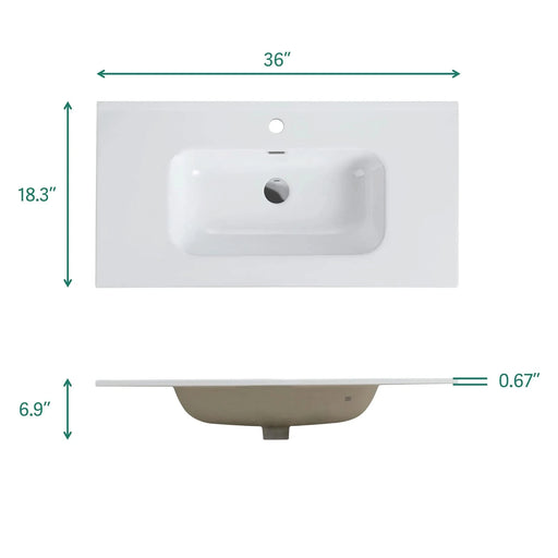BB0936Y311, Integrated white ceramic basin, drain assembly NOT included Default -DTYStore