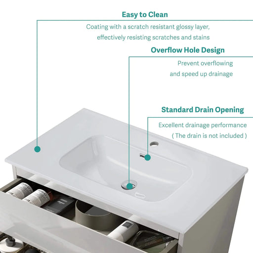 BB0936Y311, Integrated white ceramic basin, drain assembly NOT included Default -DTYStore