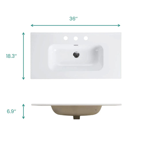 BB0936Y331, Integrated white ceramic basin, drain assembly NOT included Default -DTYStore