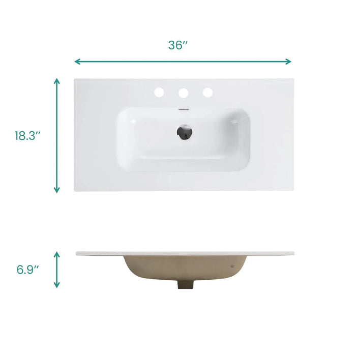 BB0936Y331, Integrated white ceramic basin, drain assembly NOT included Default -DTYStore