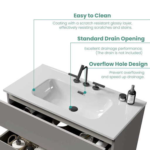 BB0936Y331, Integrated white ceramic basin, drain assembly NOT included Default -DTYStore