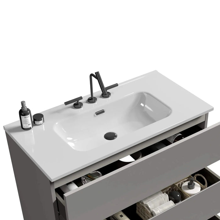 BB0936Y331, Integrated white ceramic basin, drain assembly NOT included Default -DTYStore