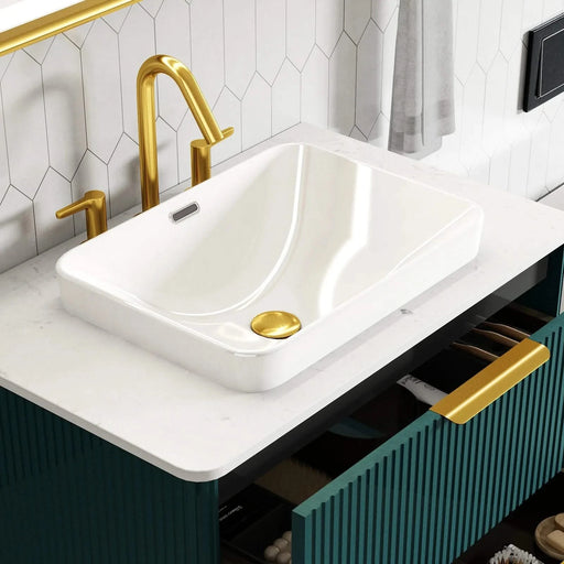 BB12-18-101, Integrated White Ceramic Basin, Drain NOTIncluded Default -DTYStore