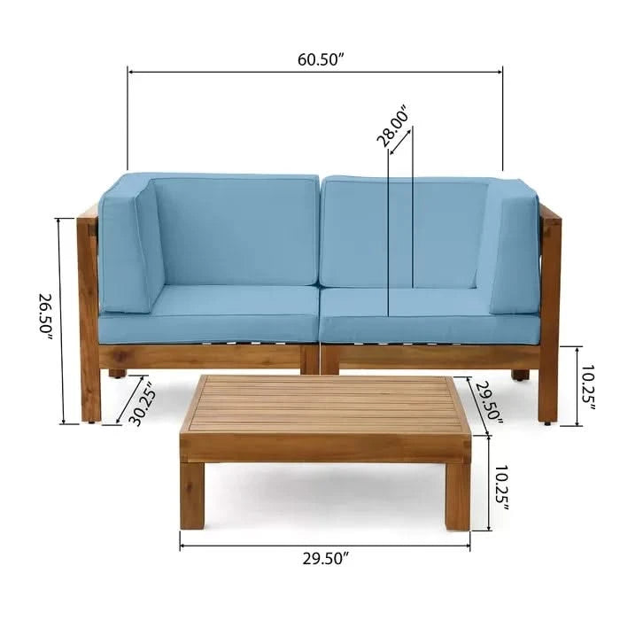 BRAVA X-BACK - 2 SEATER SECTIONAL LOVESEAT WITH COFFEE TABLE, BLUE Default -DTYStore