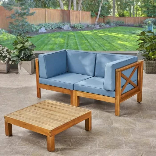 BRAVA X-BACK - 2 SEATER SECTIONAL LOVESEAT WITH COFFEE TABLE, BLUE Default -DTYStore