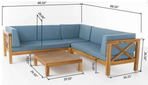 BRAVA X-BACK 4-PIECE SOFA SET, BLUE Default -DTYStore