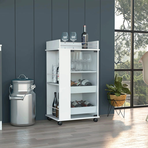 Baltimore Bar Cart with Casters, Glass Door and 2-Side Shelf Default -DTYStore
