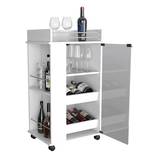 Baltimore Bar Cart with Casters, Glass Door and 2-Side Shelf Default -DTYStore