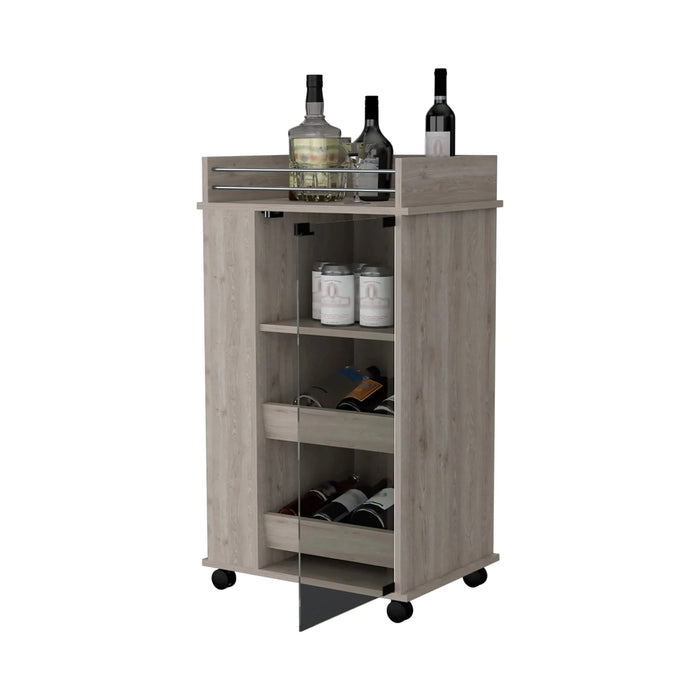 Baltimore Bar Cart with Casters, Glass Door and 2-Side Shelf Default -DTYStore