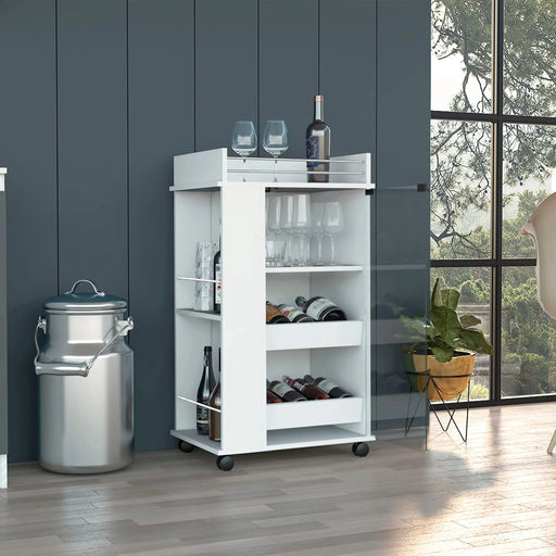 Baltimore Bar Cart with Casters, Glass Door and 2-Side Shelf Default -DTYStore