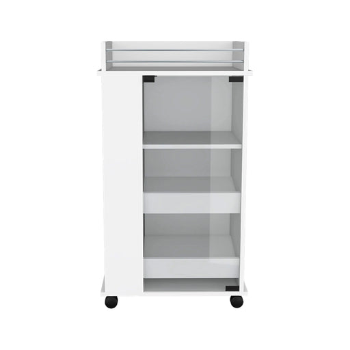 Baltimore Bar Cart with Casters, Glass Door and 2-Side Shelf Default -DTYStore